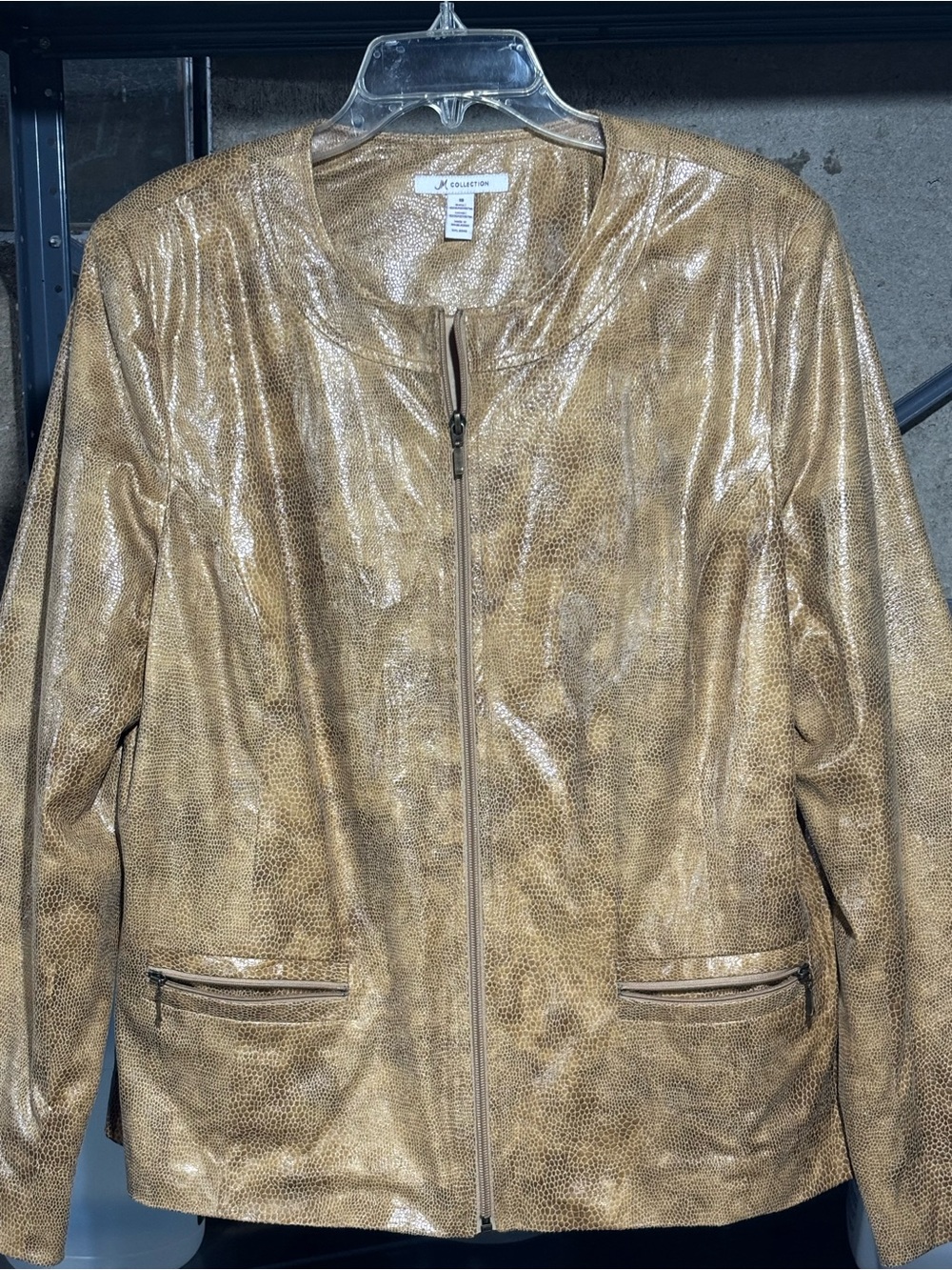 JM Collection Gold-Tone Metallic Snake-Effect Zip Jacket